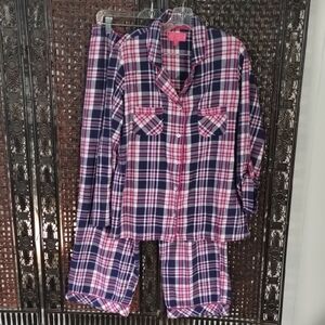 Victoria's Secret PJ Set Size L Flannel Pink Purple Pockets On Top